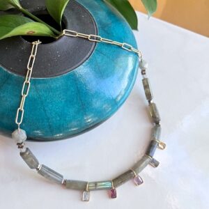 Gold Chain, Labradorite, Charms Necklace