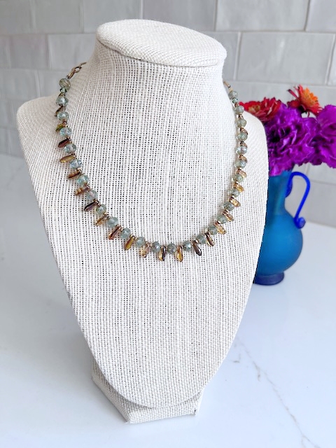 Green, Tortoise Shell Czech Glass Necklace
