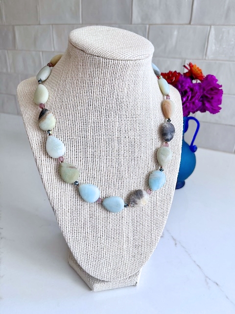 Crystal, Amazonite, Strawberry Quartz Necklace