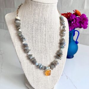 Labradorite, Aquamarine, Quartz Necklace