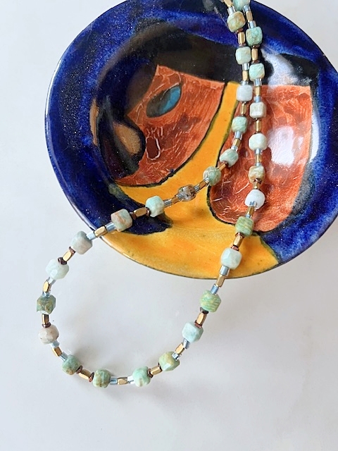 Amazonite, Brass, Necklace