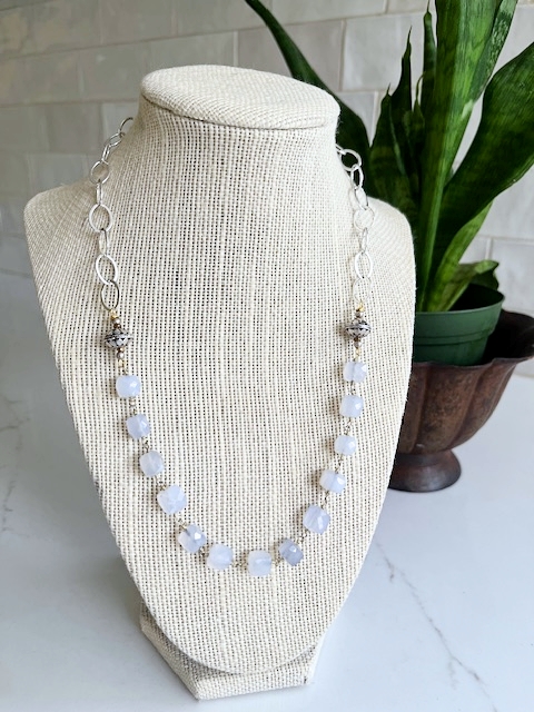 Blue Chalcedony, Sterling Chain Necklace