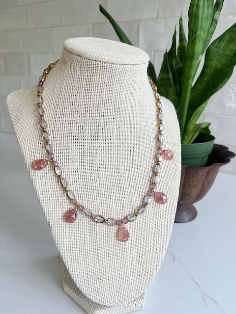 Czech Glass, Strawberry Quartz Necklace