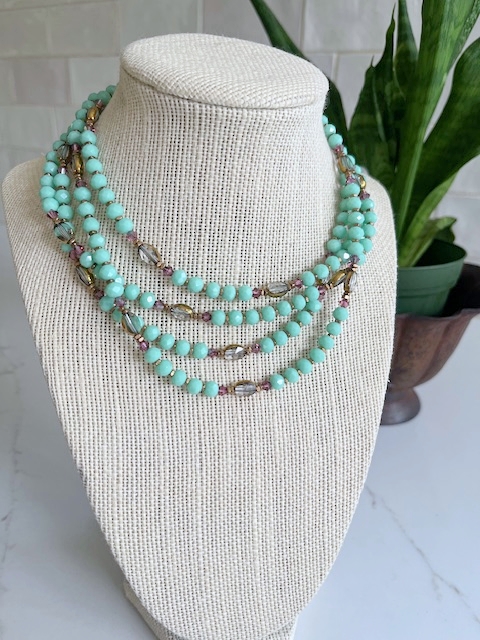 Austrian Crystal, Brass, Czech Glass, Rope Necklace