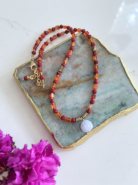 Blue Lace Agate, Carnelian, Lava, Necklace