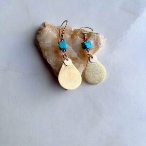 Brushed Gold Teardrop, Turquoise, Earring