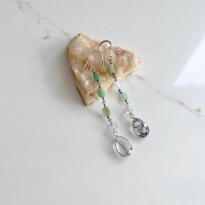 Austrian Crystals, Chrysoprase, Rutilated Quartz Sterling Earrings