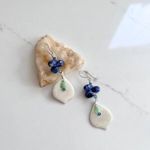 Blue Sodalite, Chrysoprase, Silver Arabesque Sterling Earrings