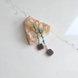 Austrian Crystal, Druzy, Turquoise Earrings