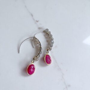 Labradorite, Ruby, Silver Hoop Earring