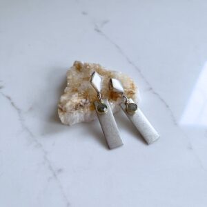 Brushed Silver, Labradorite, Mother-of-Pearl Sterling Post Earring