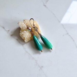 Austrian Crystal, Chrysoprase Teardrop Earring