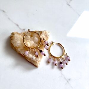 Lavender Kunzite, Gold Hoop Earring