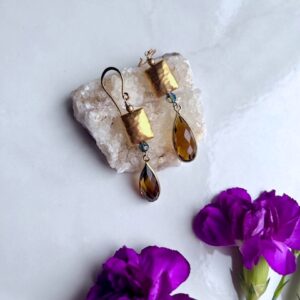 Satin Gold Pillow, Whiskey Quartz Earring