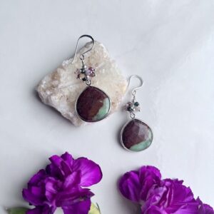 Chrysoprase, Tourmaline, Sterling Earring