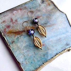 Vintage Swarovski Crystal, Brushed Gold Earring