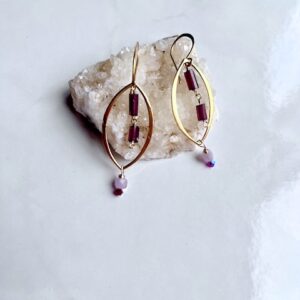 Garnet, Kunzite, Gold Marquis Earring
