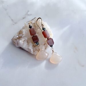 Peach Chalcedony, Chocolate Moonstone Earring