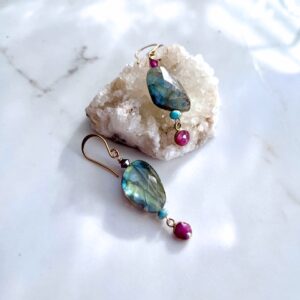 Labradorite, Ruby, Turquoise, Earring