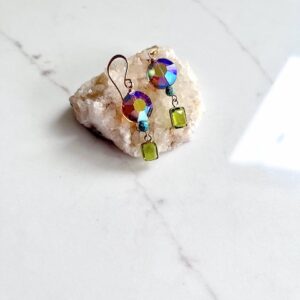 Vintage Swarovski Crystals, Peridot Quartz, Turquoise Earrings