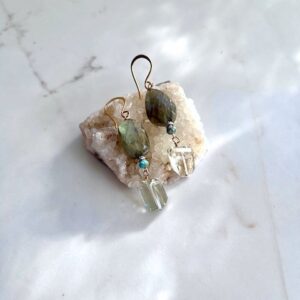 Prasolite, Labradorite, Turquoise Earring