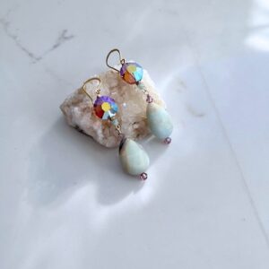 Amazonite, Vintage Swarovski Crystal, Earring