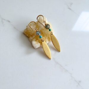 Brushed Gold Marquis, Labradorite, Turquoise Earring