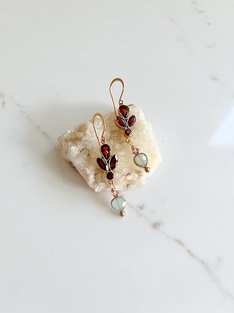 Chalcedony, Garnet Earring
