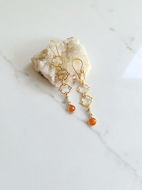 Amazonite, Fire Opal, Gold Link Earring