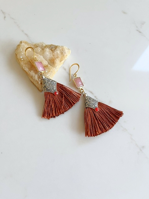 Copper Tassel, Pink Opal Earring